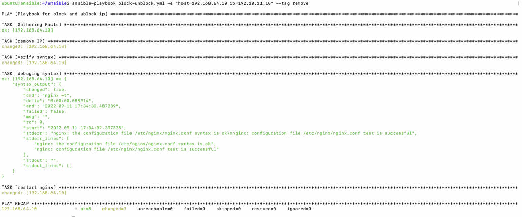 New Ansible playbook to block and unblock IP 2 Ansible playbook to block and unblock IP