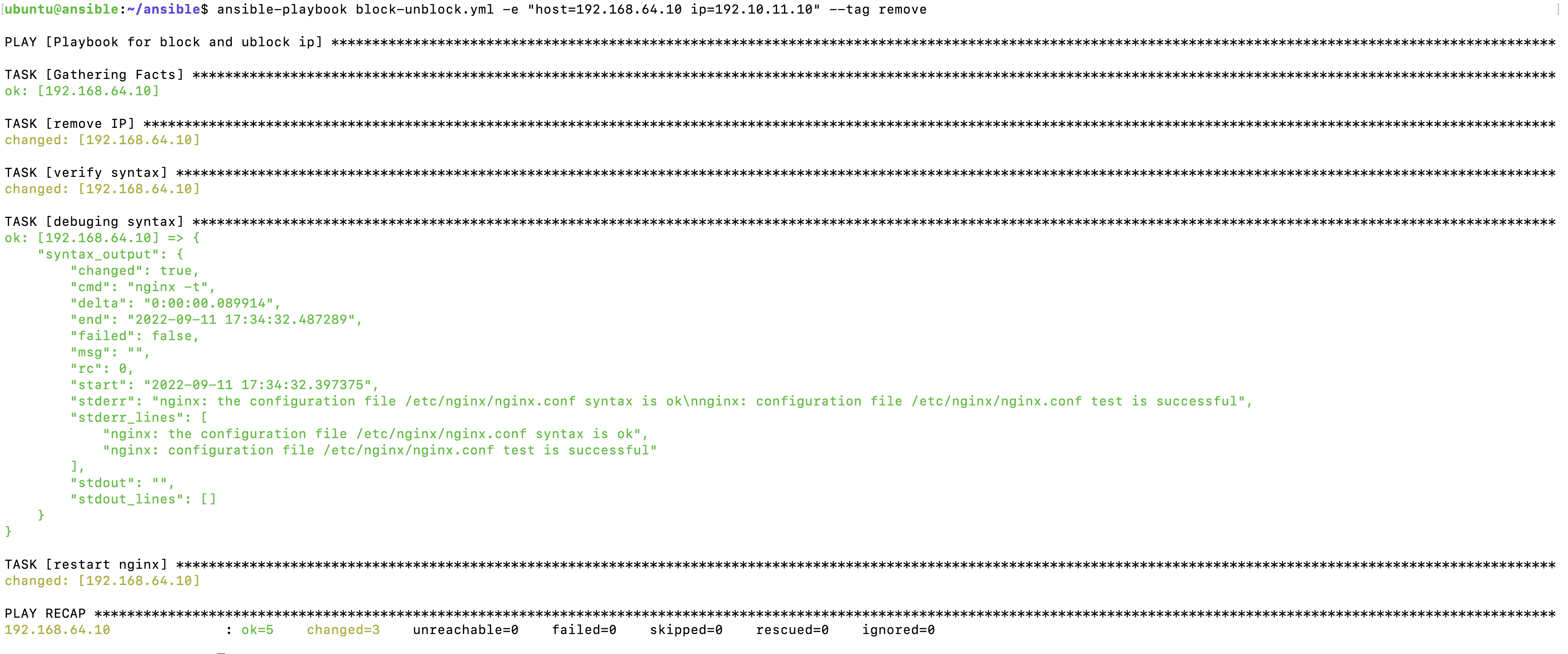 Ansible playbook to block and unblock IP