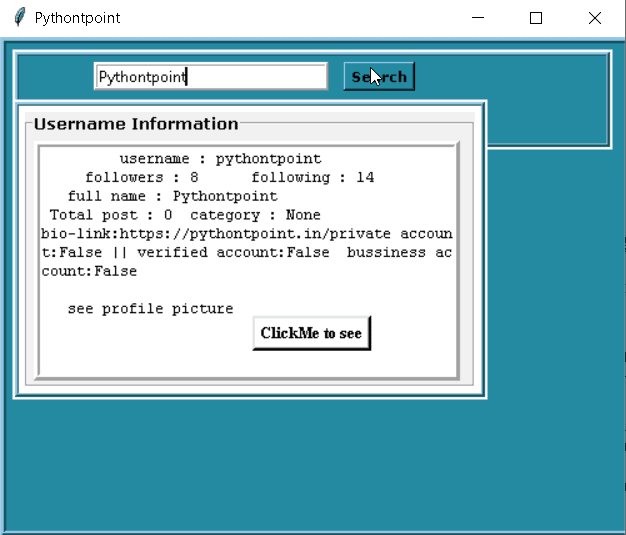 Python Tkinter Instagram User Detail 2 Python tkinter Instagram User detail