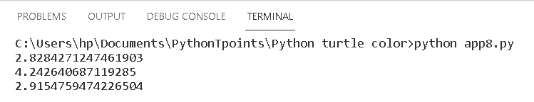 Python turtle square root