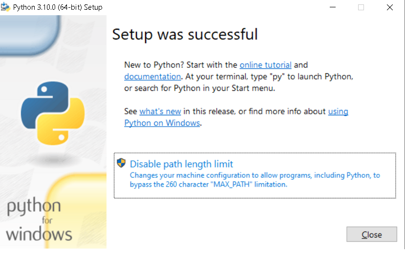 Installation of Python 6 Setup Installed