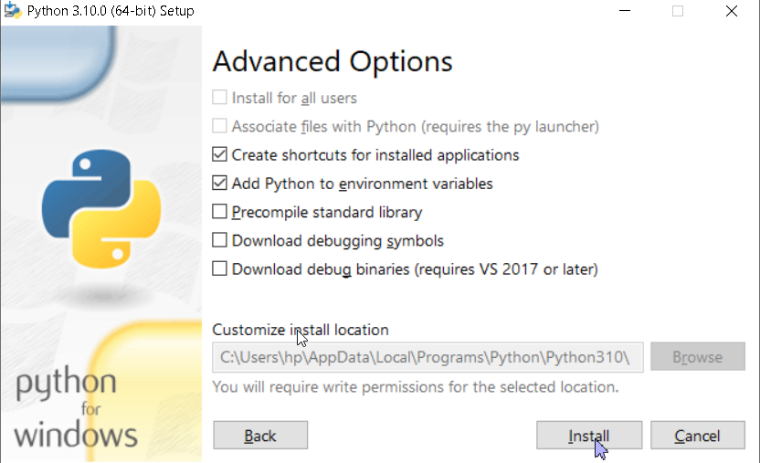 Installation of Python 5 Advanced Options